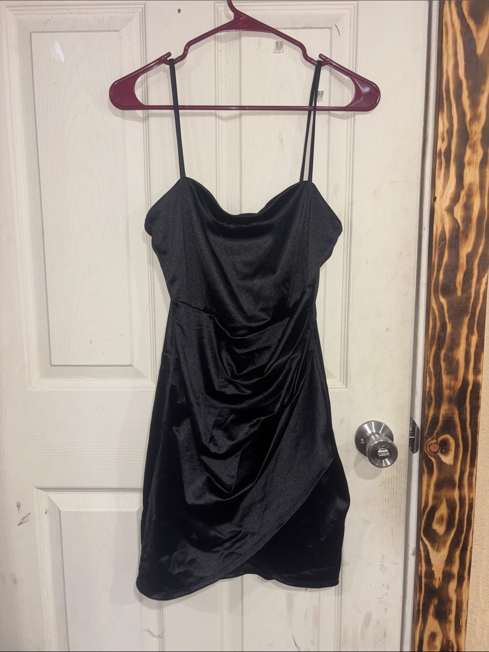 Windsor Black Satin Draped Mini Slip Dress